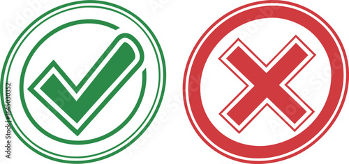 Green checkmark and red X symbols representing approval, validation, or rejection for design use
