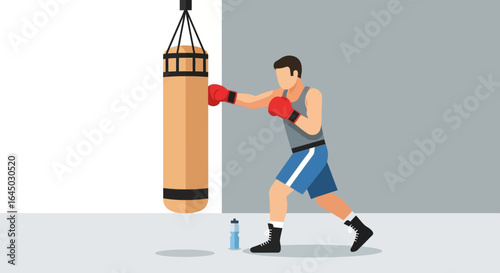 Boxer Training Punching Heavy Bag Workout Illustration