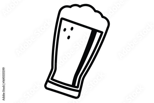 Outlined stout glass with foam displays simplicity and modern appeal on white