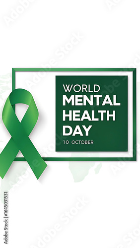 Green ribbon symbol for world mental health day promoting awareness and support