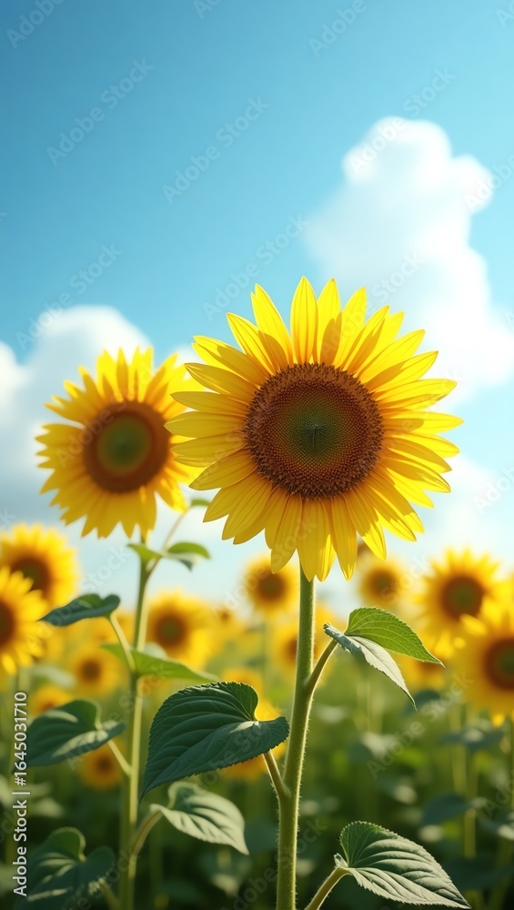 Fototapeta premium Sunflowers in field with blue sky