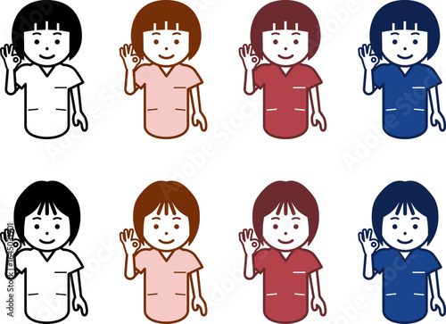 OKサインを出す女性看護師のアイコン。その2