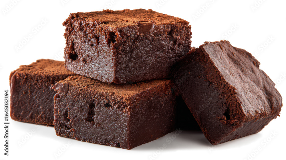 Dark chocolate brownie cakes on a brown isolated on a white background Dark chocolate brownie cakes on a brown isolated on a white background