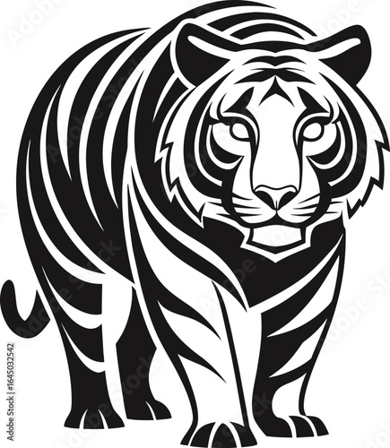 Majestic Black White Tiger Illustration Art  Powerful Animal Graphic Design