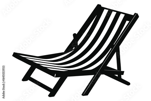 Striking black and white shows a classic beach deck chair isolated on white