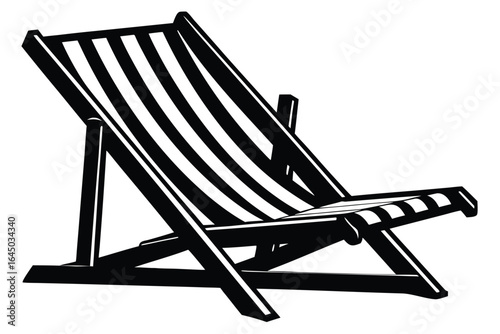 Striking black and white depicts a striped beach chair in detailed silhouette