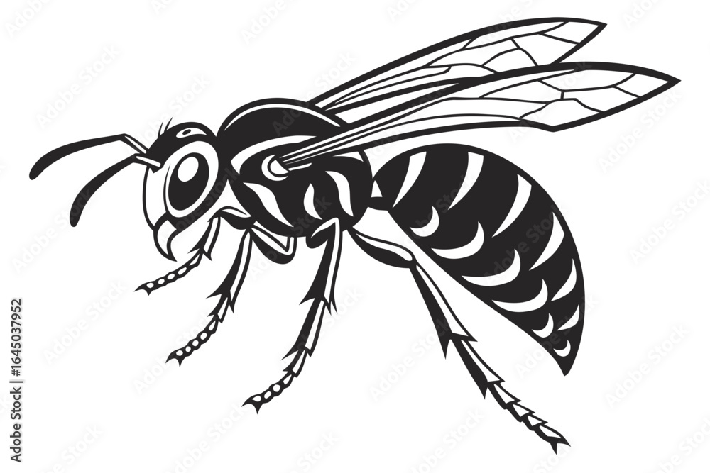 Obraz premium Detailed illustration of a wasp in flight isolated on white background