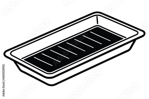 Simple black outline shows a black rectangular tray with parallel lines inside