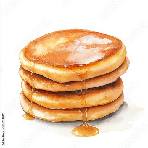 Watercolor Korean hotteok sweet pancakes with brown sugar filling, kawaii style, isolated white background 
