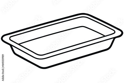 Simple black lined rectangular container angled upward is shown against a white background