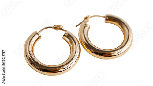 One gold-plated hoop earrings, white background --ar 16:9