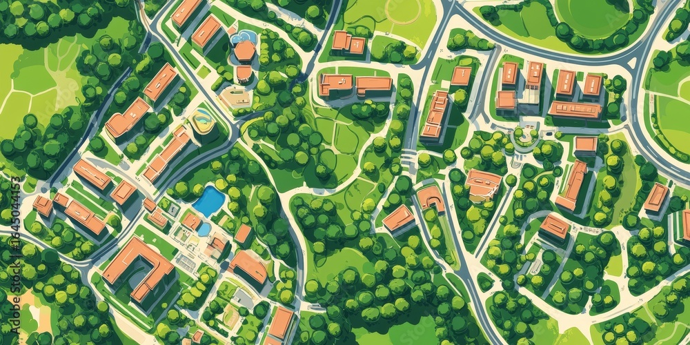 Fototapeta premium Urban planning and landscaping project featuring a city layout with buildings, parks, and roads, emphasizing the intricate process of urban design and development, Generative AI