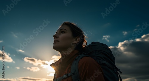 Sun-Kissed Explorer: A Hopeful Hiker's Profile Against the Golden Hour Sky.
