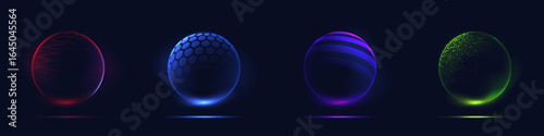 Set of sphere shield. Abstract dome energy protection. Vector illustration.