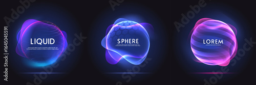 Set of sphere gradient flows seamlessly in liquid. Abstract dome energy protection. Vector illustration.