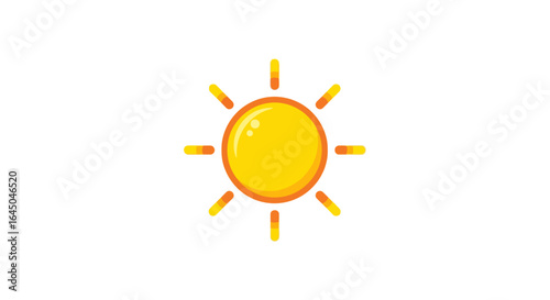 Vibrant and cheerful sun icon with bright yellow core and dynamic orange rays, symbolizing warmth, energy, and optimistic sunny themes, perfect for positive design concepts.