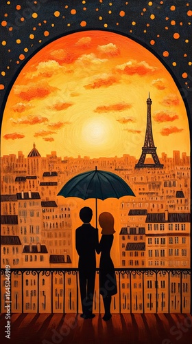 Couple enjoying sunset view in Paris.