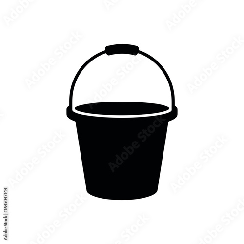 Black bucket isolated on white background illustration in simple style