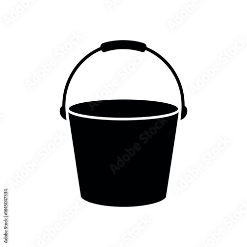 Black silhouette of an empty bucket with handle, isolated on white background