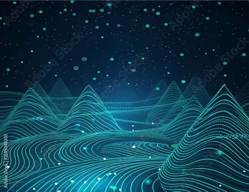 Tech Mesh Grid with Glowing Lines Abstract Vector	