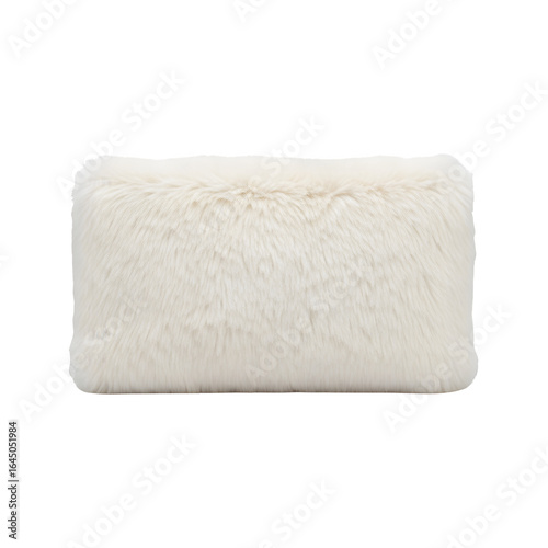 Faux fur clutch in ivory with hidden magnetic closure, isolated with white background