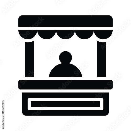 A filled icon depicting ticket kiosk booth