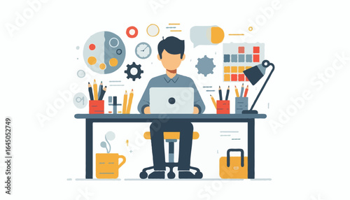 Flat vector illustration of a graphic designer