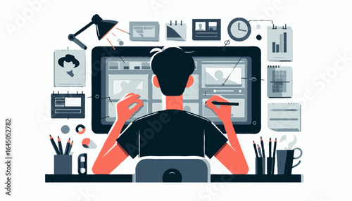 Flat  vector illustration of an animator