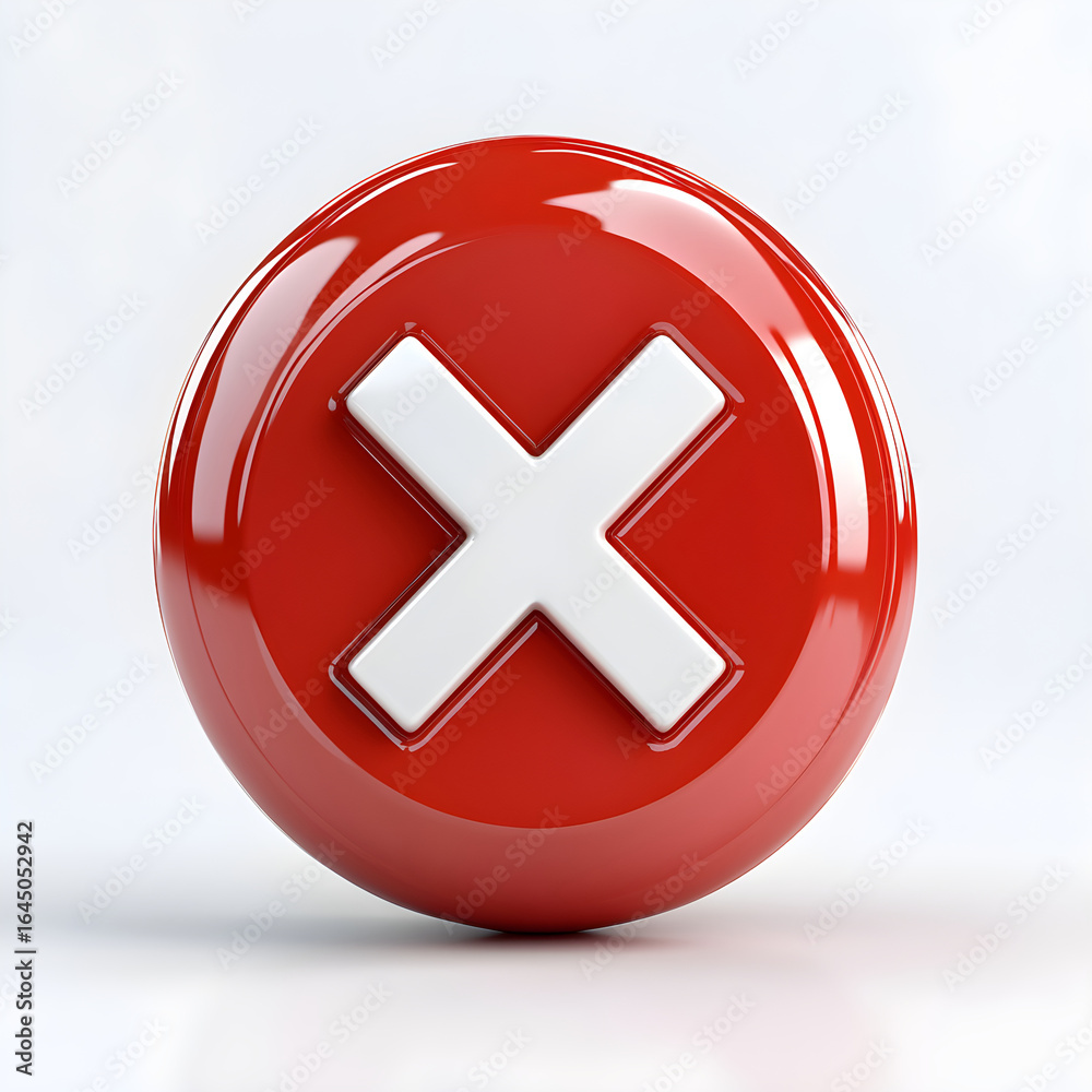 Fototapeta premium Red button showing white cross symbolising rejection
