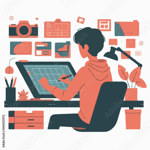 Flat  vector illustration of an animator