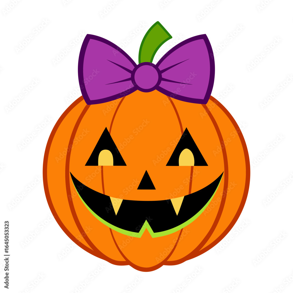 Naklejka premium Halloween cute pumpkin on bow vector & illustration.
