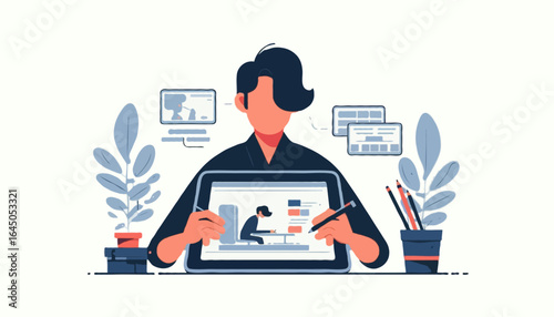 Flat  vector illustration of an animator
