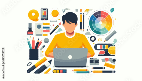 Flat vector illustration of a graphic designer