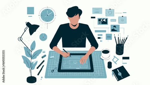 Flat  vector illustration of an animator