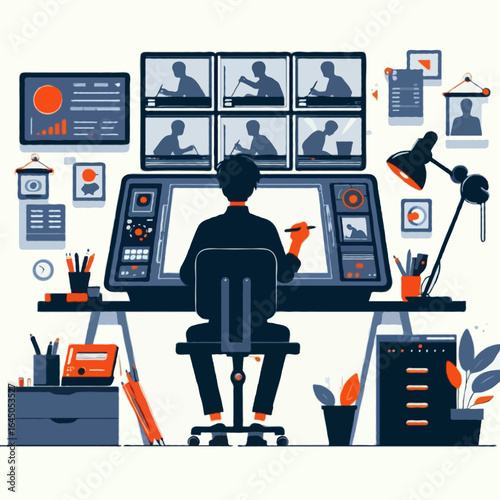 Flat  vector illustration of an animator