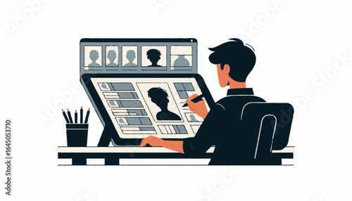 Flat  vector illustration of an animator