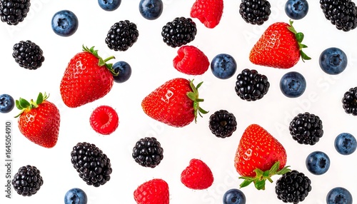 Wallpaper Mural Assorted Fresh Berries on White Background: Strawberries, Blueberries, Raspberries, and Blackberries Torontodigital.ca