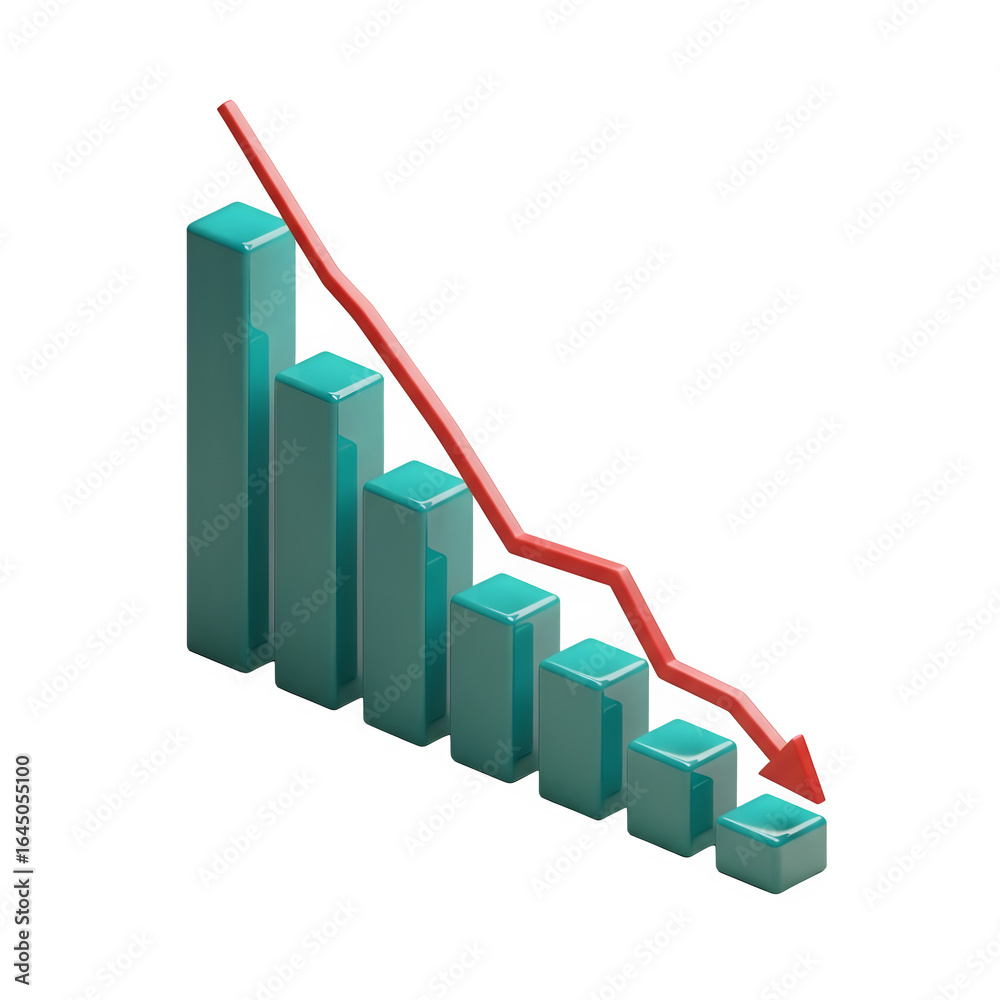 3d business growth chart showing a sharp decline with a red arrow indicating a downward trend isolated on transparent background 3d business growth chart showing a sharp decline with a red arrow indicating a downward trend isolated on transparent background