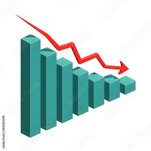 3d teal bar graph showing a downward trend with a red arrow indicating a sharp decline isolated on transparent background Free Download 3d teal bar graph showing a downward trend with a red arrow indicating a sharp decline isolated on transparent background - GFXLoad