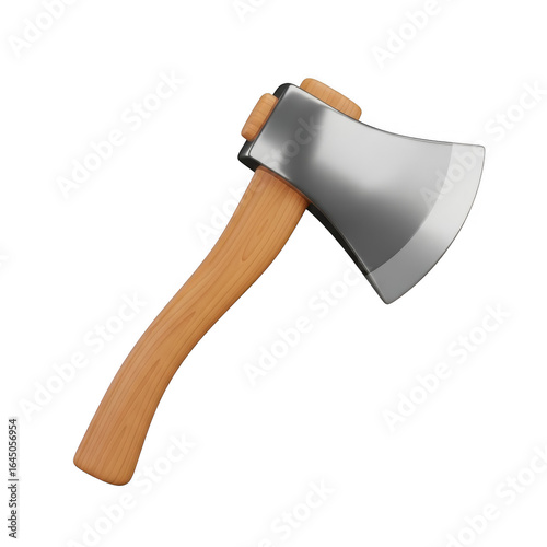 3d axe with wooden handle and steel blade