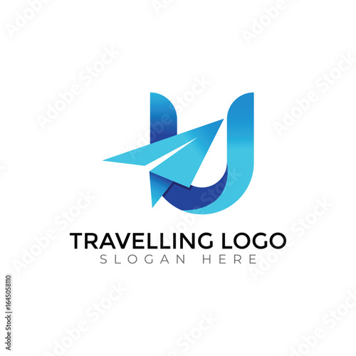 Free Download Modern Travel Agency Letter Logo with Airplane and Sunset Design - GFXLoad