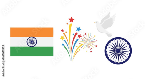 Patriotic Indian Independence Day Celebration National Symbols and Festive Elements