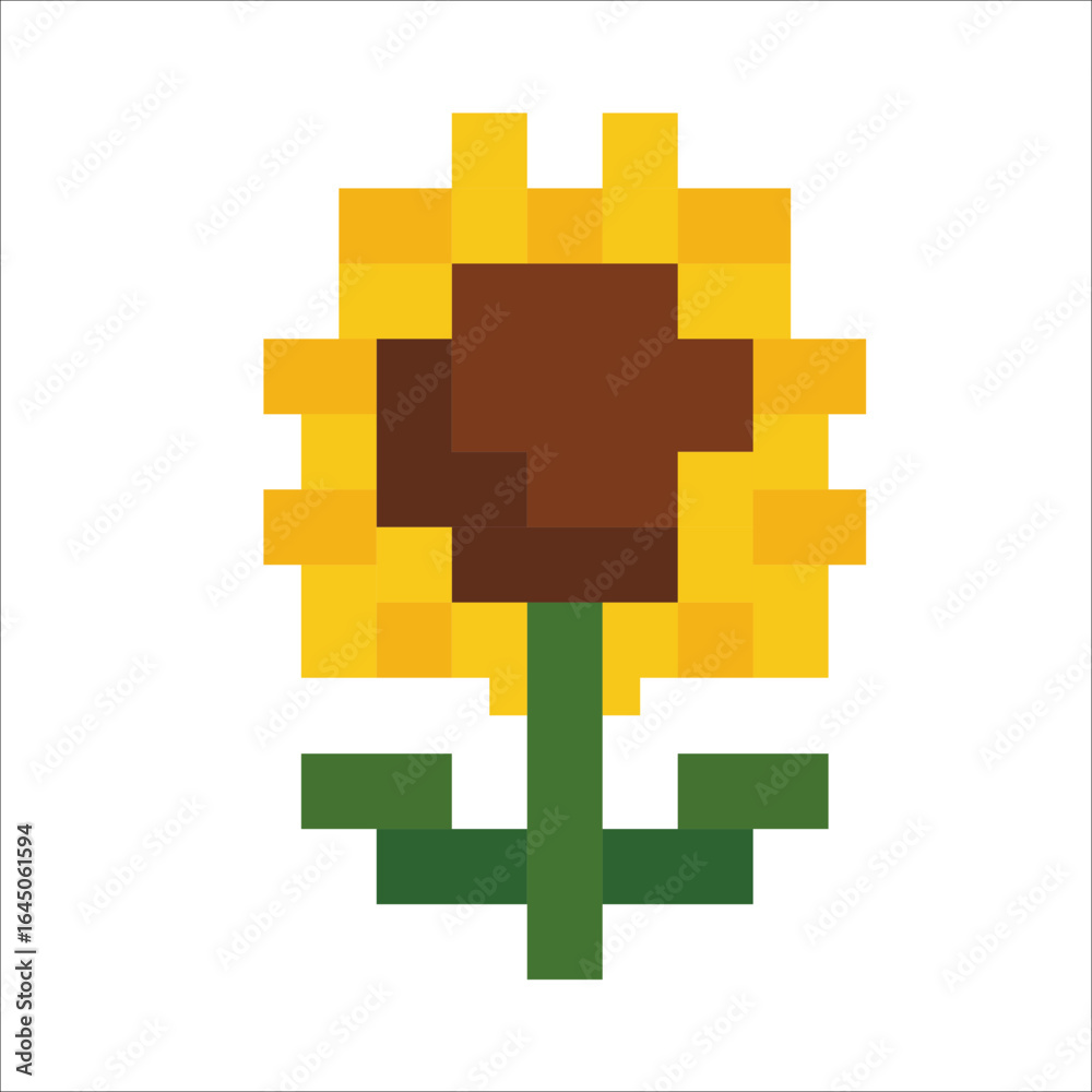 Fototapeta premium Beautiful Pixel Art Yellow Sunflower Illustration