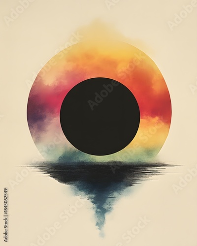 Abstract dark grunge background vector art with glowing round solar eclipse design