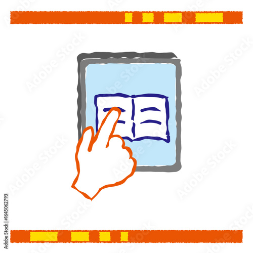 Hand Touching Tablet with Open Book Icon
