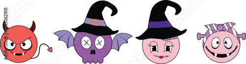 Funny Halloween monster icons collection : Cartoon-style illustrations.