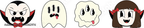 Funny Halloween monster icons collection : Cartoon-style illustrations.