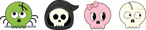 Funny Halloween monster icons collection : Cartoon-style illustrations.