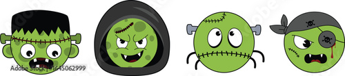 Funny Halloween monster icons collection : Cartoon-style illustrations.