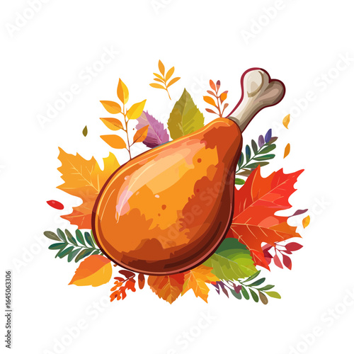 Watercolor vector illustration of a turkey drumstick